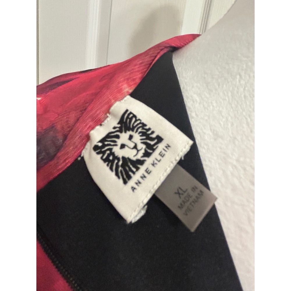 Anne Klein XL longsleeve mesh sheer long sleeve mock neck red black Stretch - Picture 7 of 11